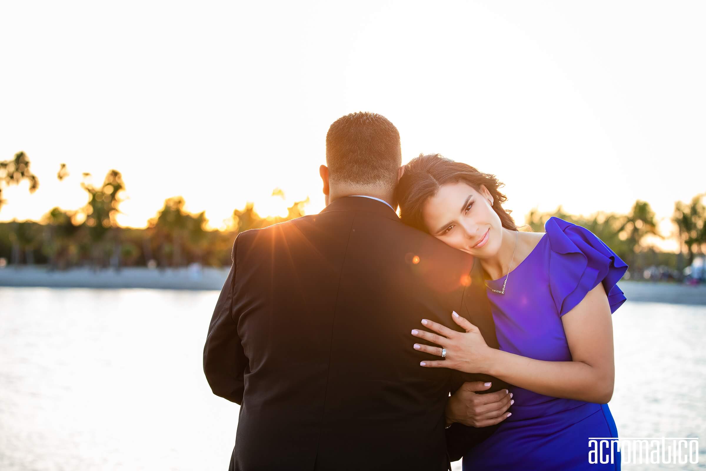 Golden hour couple portrait with Miami sunset glow at Matheson Hammock